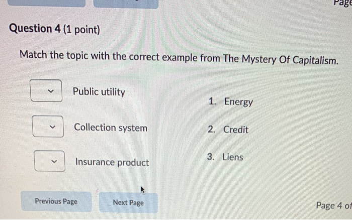 age Question 4 (1 point) Match the topic with the correct