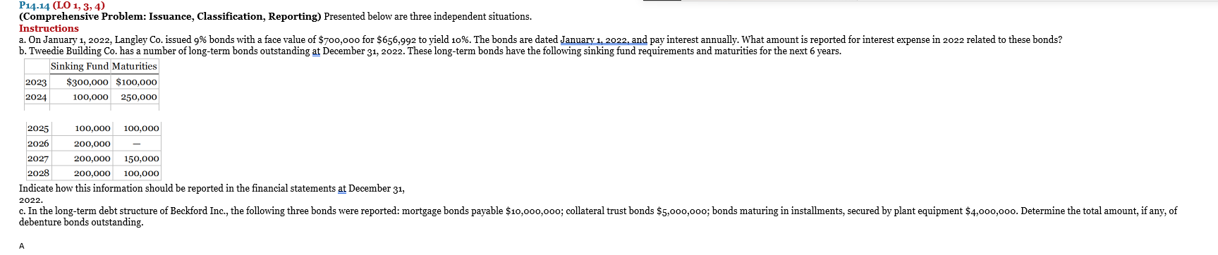 (Comprehensive Problem: Issuance, Classification, Reporting) Presented below are three independent situations.