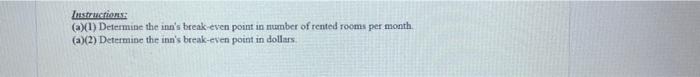 is trying to determine its break even point. The inn has 70