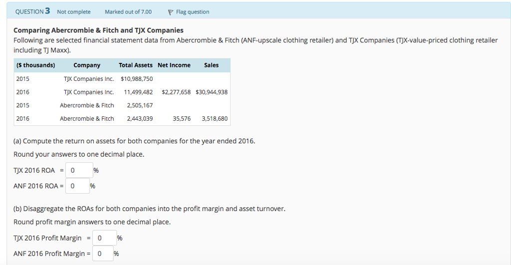  QUESTION 3 Not completeMarked out of 7.00 Flag question Comparing Abercrombie