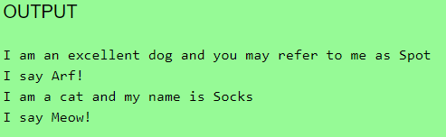 public: Pet (const string& arg1, const string& arg2); virtual void whoAmI) const,