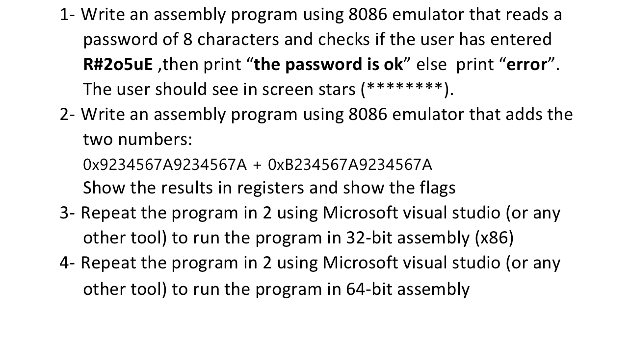  1- Write an assembly program using 8086 emulator that reads a