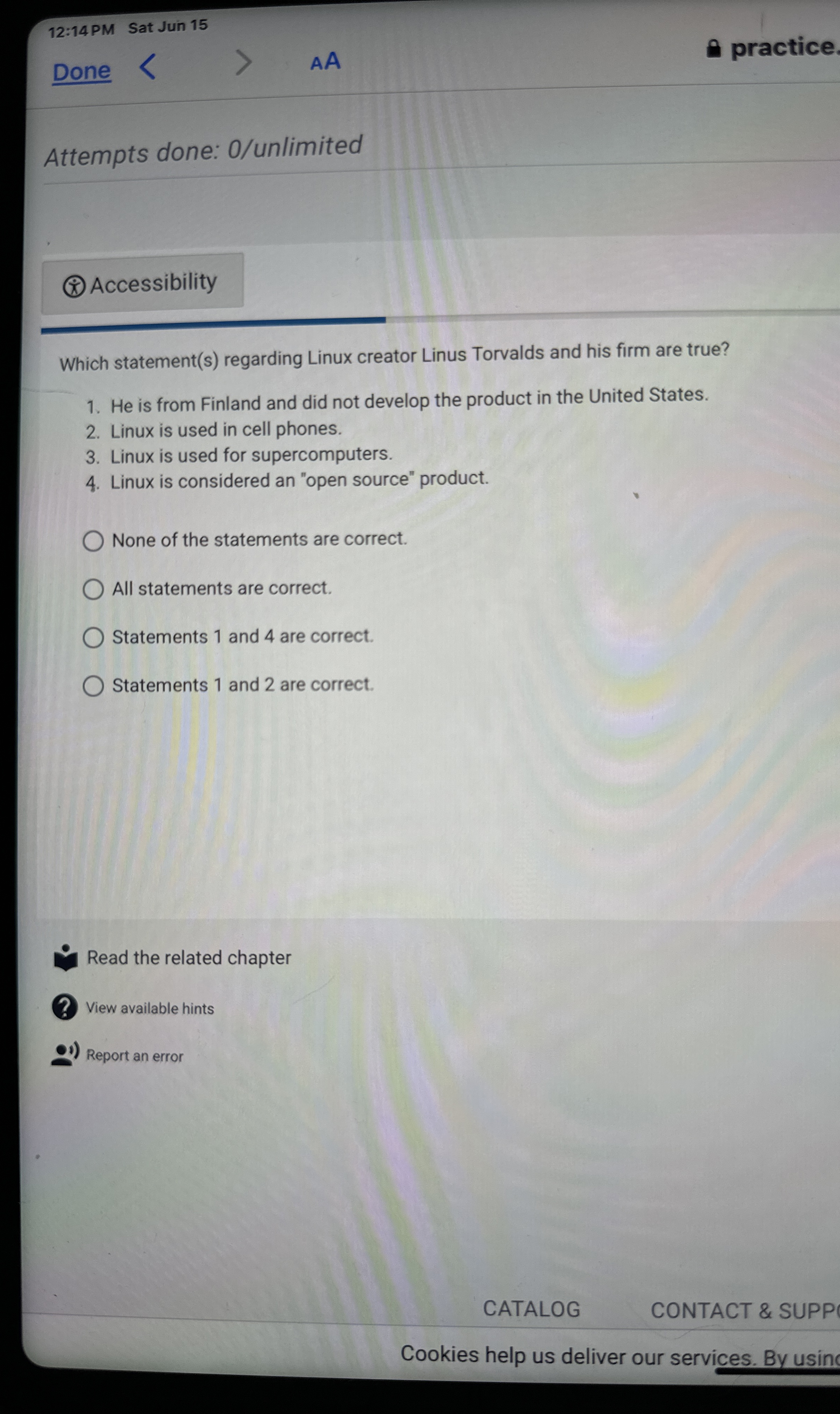  12:14 PM Sat Jun 15 Done AA practice Attempts done: 0?