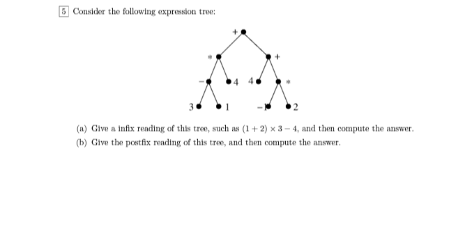  5. Consider the following expression tree: (a) Give a infix reading