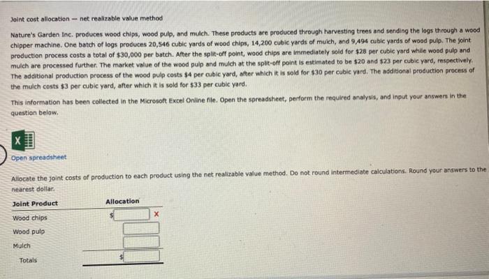  Joint cost allocation - net realizable value method Nature's Garden inc.