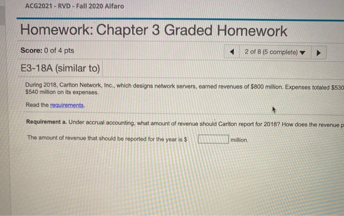  ACG2021 - RVD - Fall 2020 Alfaro Homework: Chapter 3 Graded