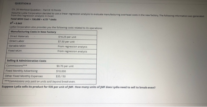  QUESTIONS Ch. 20 Workout Question - Part 10 Points Assume Lydia