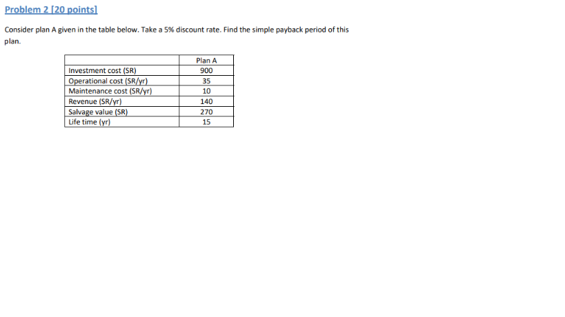 Problem 2 [20 points) Consider plan A given in the table