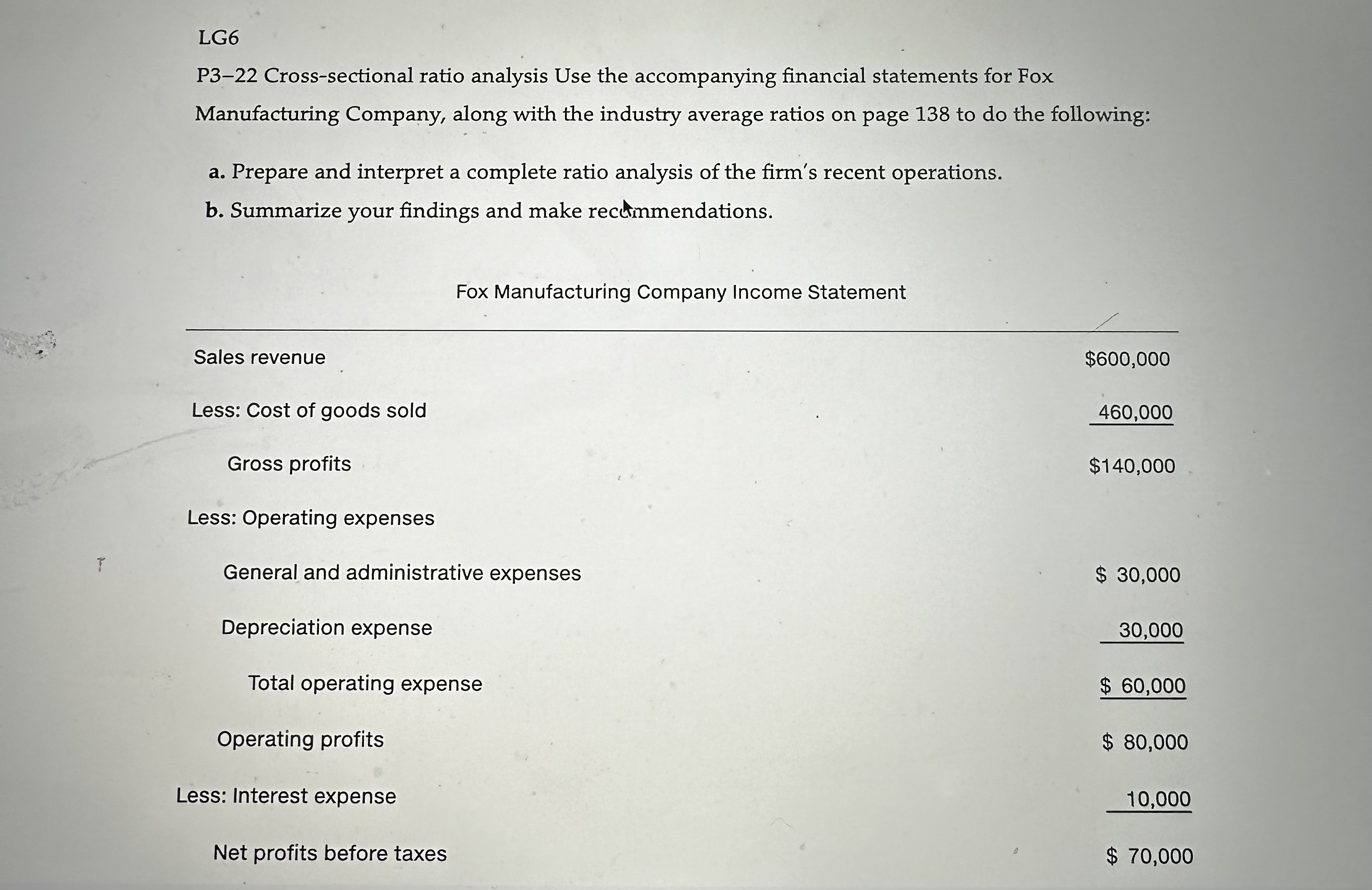  LG6 P3-22 Cross-sectional ratio analysis Use the accompanying financial statements for