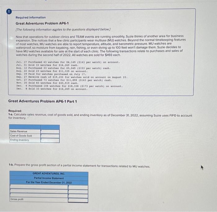 Great Adventures AP 6-1 Required information Great Adventures Problem AP6-1 [The following