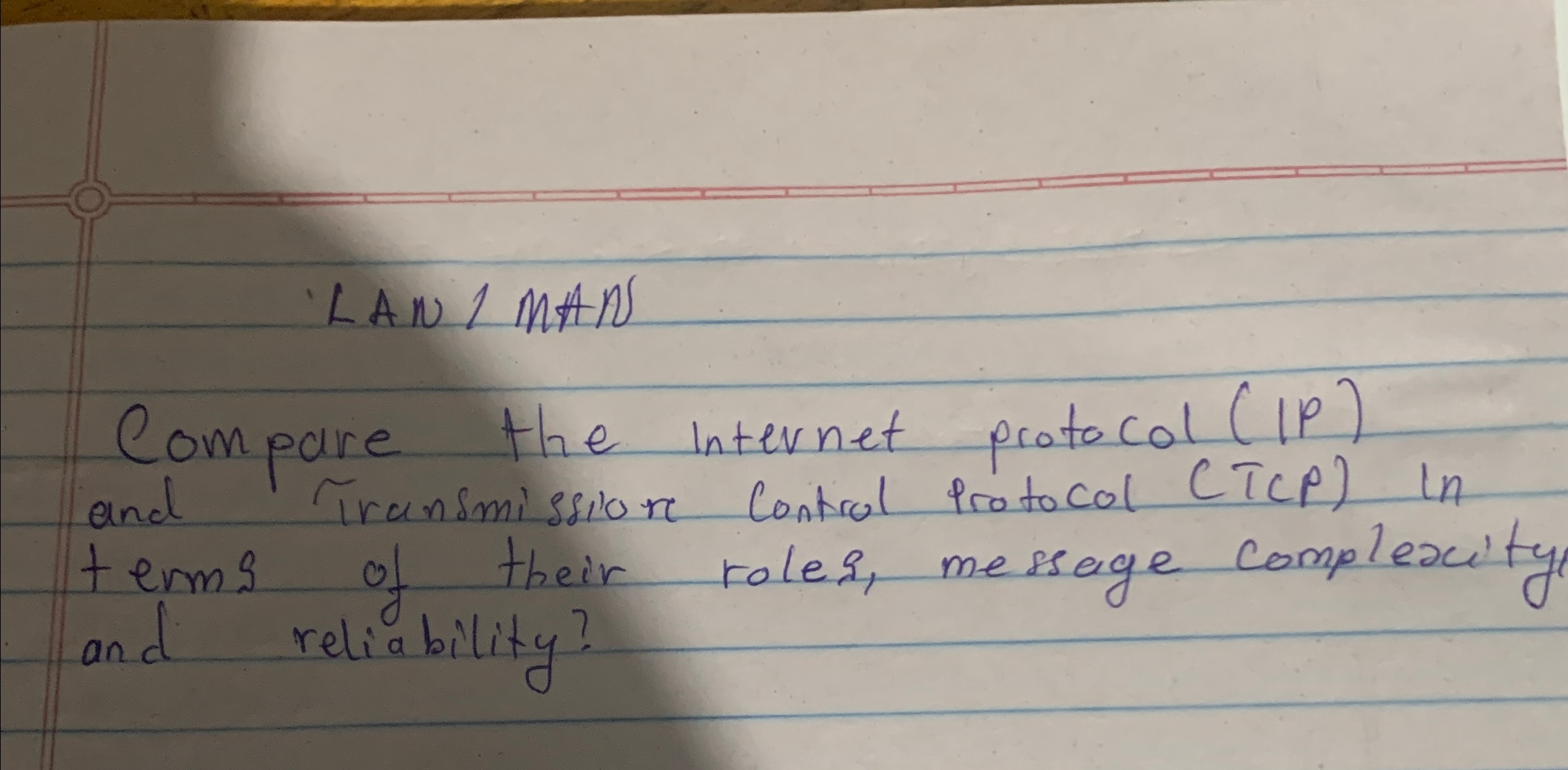 LAN ?? MANS Compare the internet protocol ( IP) and Transmissione