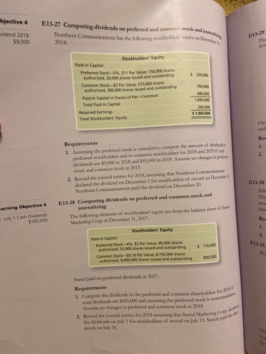  bjective 4 E13-27 Computing dividends on preferred and common stock and