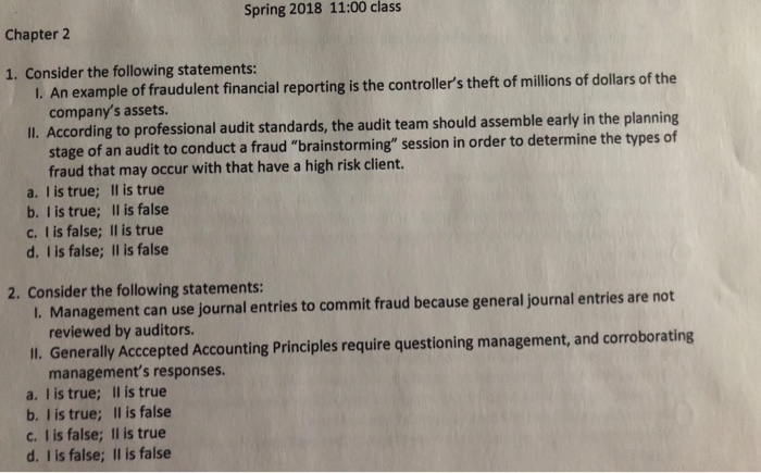  Please answer both 1&2 Spring 2018 11:00 class Chapter 2 1.