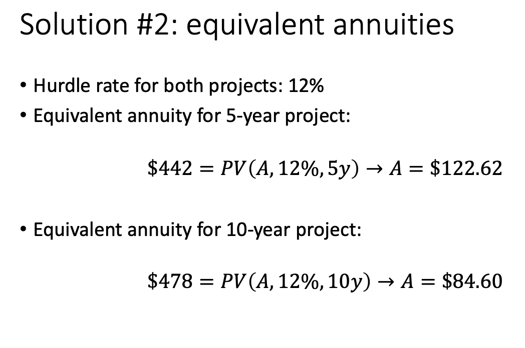 (after-tax) cash flows. Project A: CF1 = 50, CF2 = 55, CF3