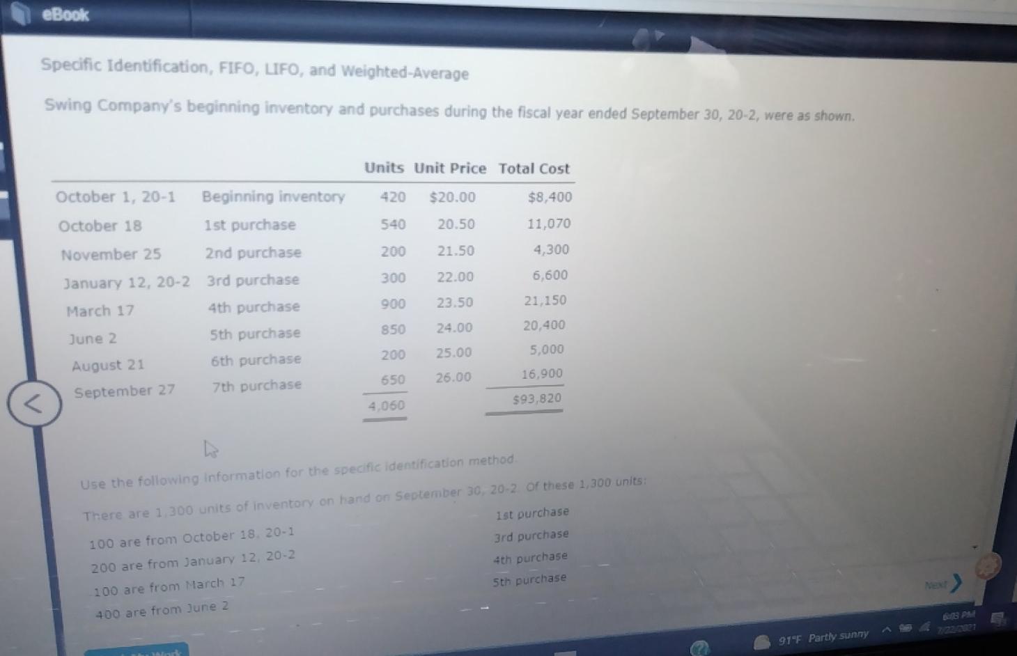  help please? eBook Specific Identification, FIFO, LIFO, and Weighted-Average Swing Company's