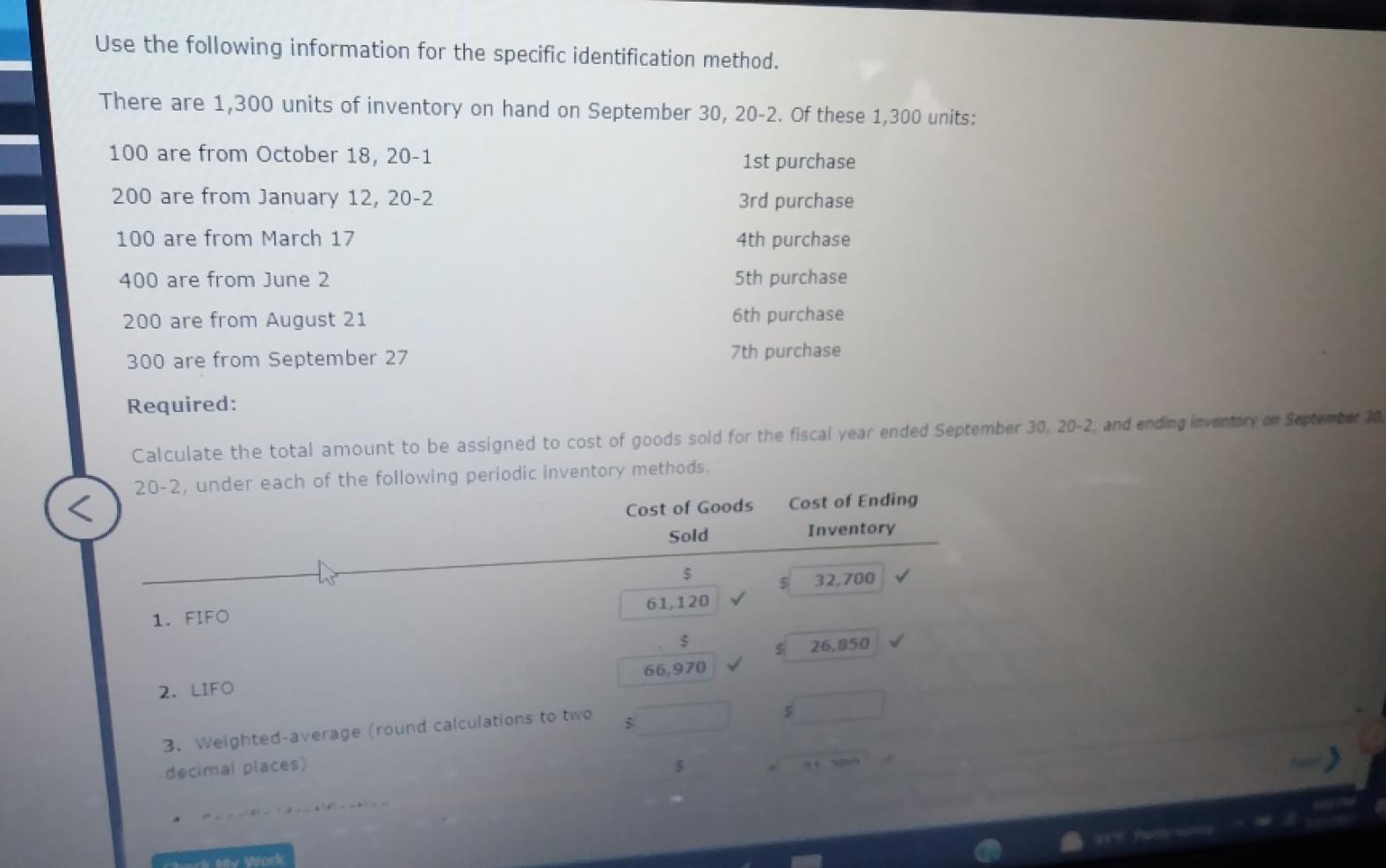 beginning inventory and purchases during the fiscal year ended September 30, 20-2,