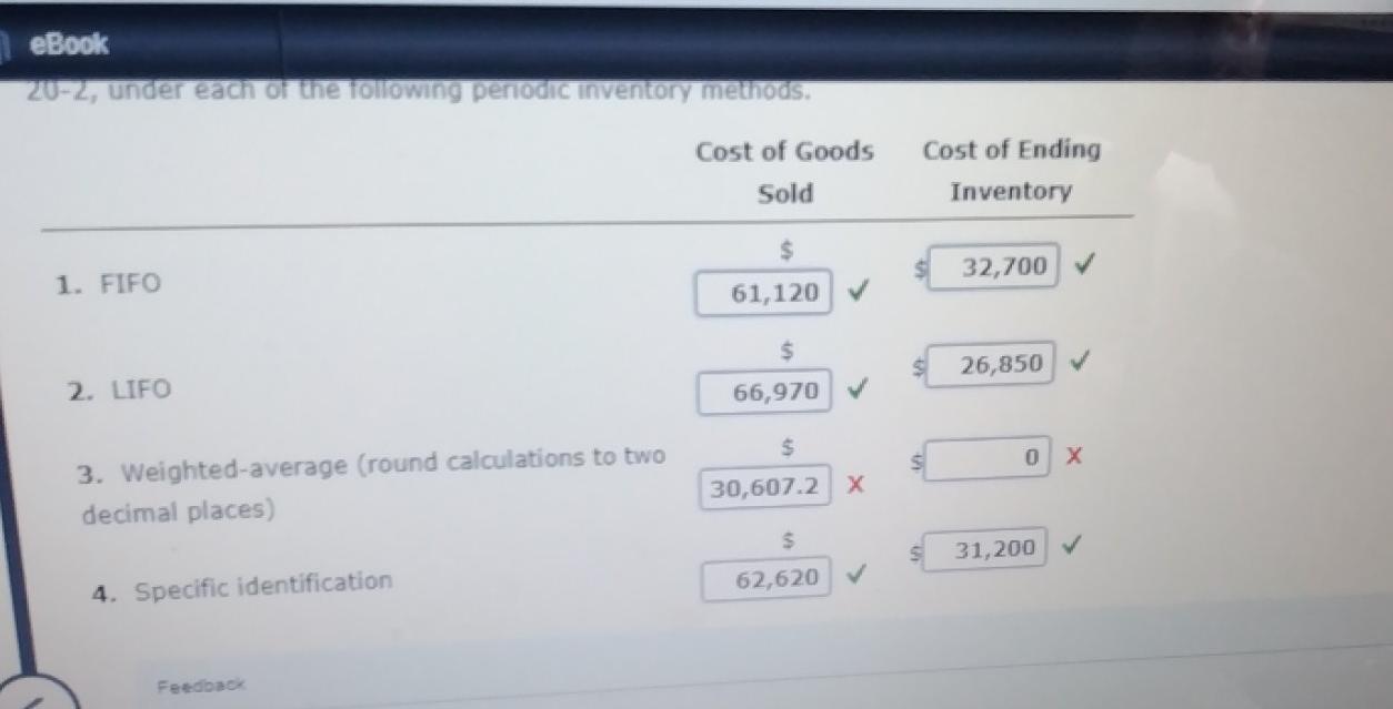 were as shown. Units Unit Price Total Cost 420 $20.00 $8,400 540