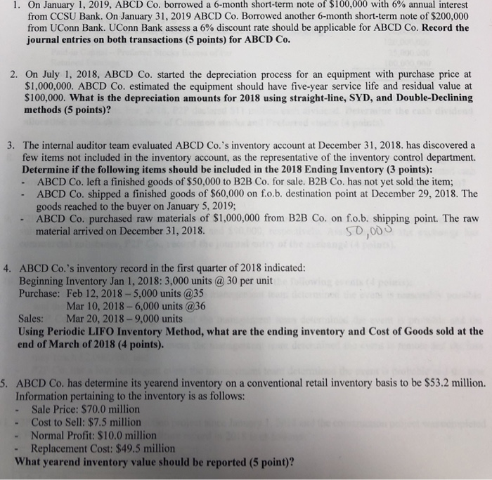 Please show all work I. On January 1, 2019, ABCD Co. borrowed