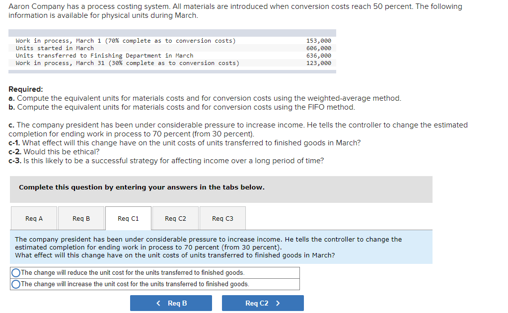 physical units during March. Work in process, March 1 (70% complete as