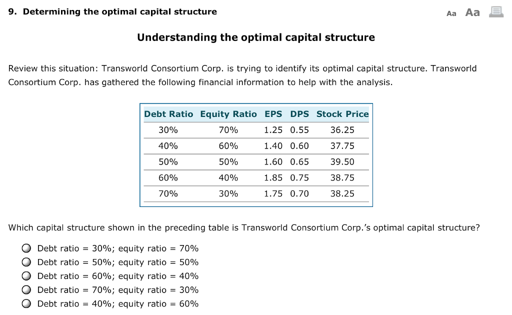 9. Determining the optimal capital structure Aa Aa A Understanding the