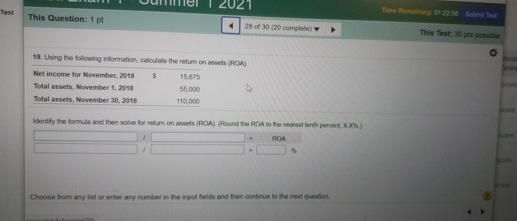  2021 Test Time Remaining: 01:22:58 Submit Test This Question: 1 pt