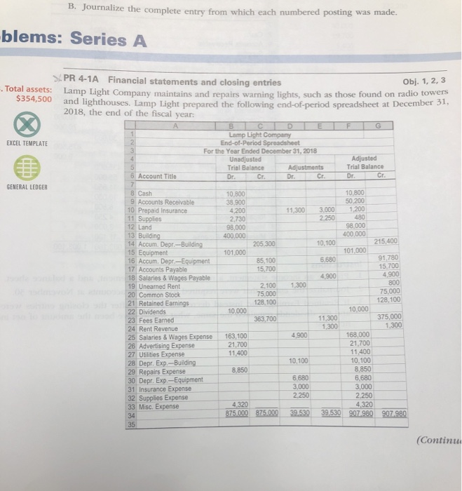  B. Journalize the complete entry from which each numbered posting was