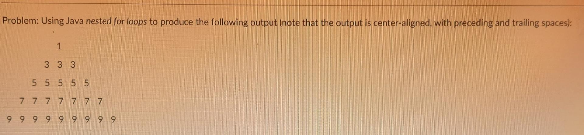  Problem: Using Java nested for loops to produce the following output