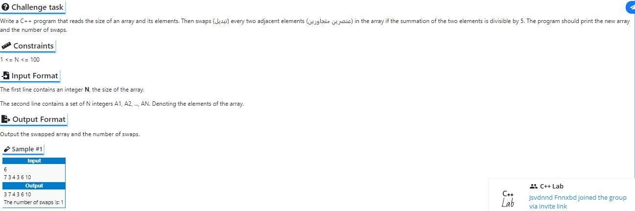  Challenge task Write a C++ program that reads the size of