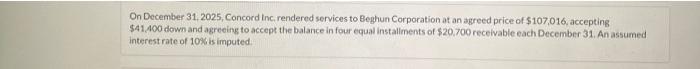 please answer question b On December 31, 2025, Concord inc, rendered services