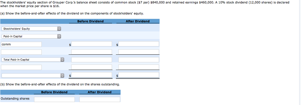 Need help showing the before and after effects of the dividend on
