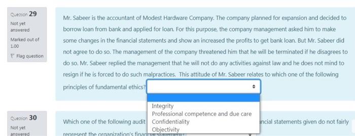 Please answer Q 29 & 30 fastly Question 29 Not yet answered