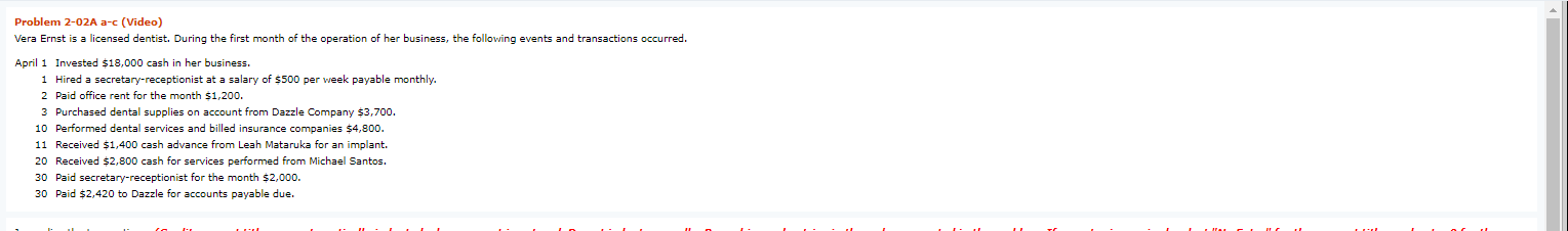 Problem 2-02A a-c (Video) Vera Ernst is a licensed dentist. During