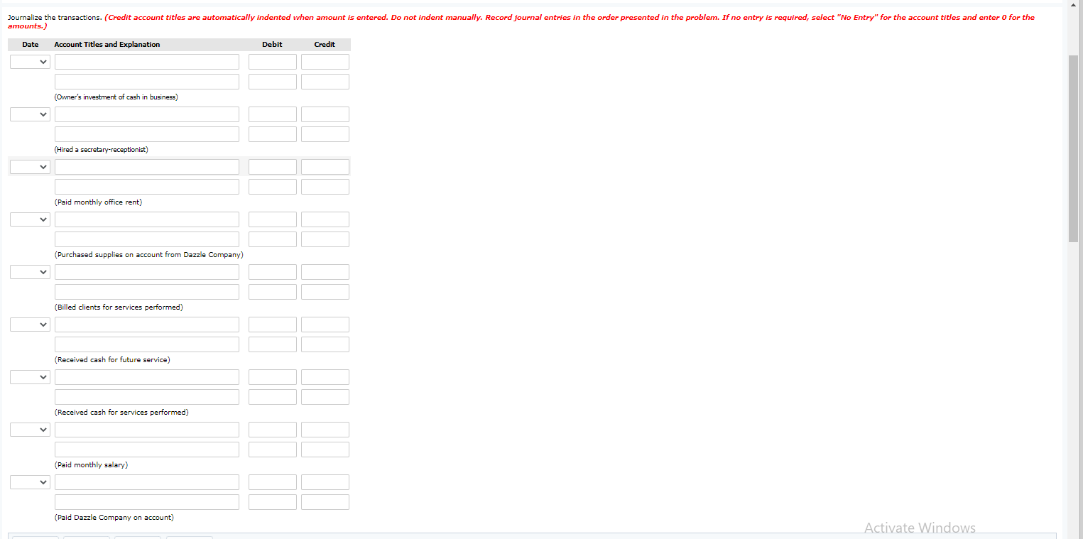 the first month of the operation of her business, the following events