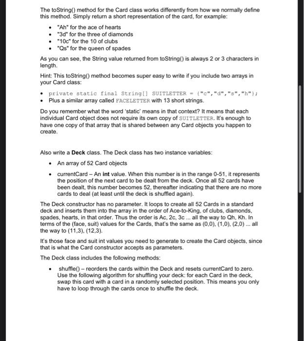 for this java code as given in picturescard class deck class deck