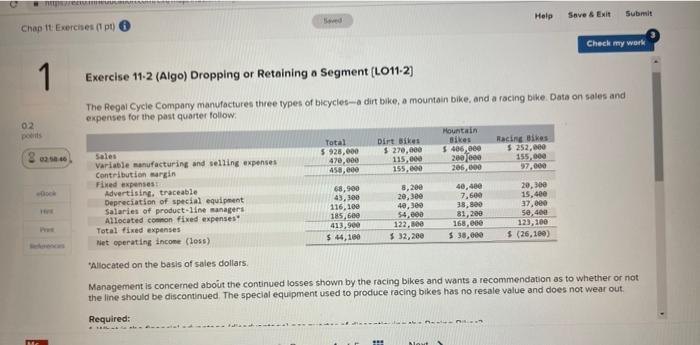 please solve by midnight Exercise 11.2 (Algo) Dropping or Retaining a Segment