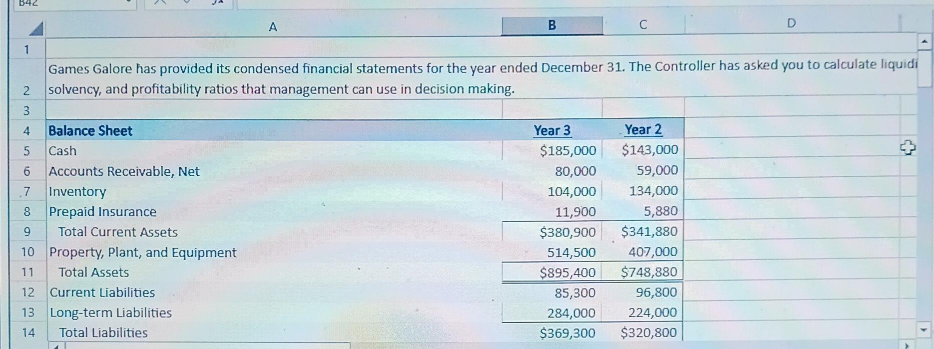 Please include formulas for the cells please and thank you. Games Galore