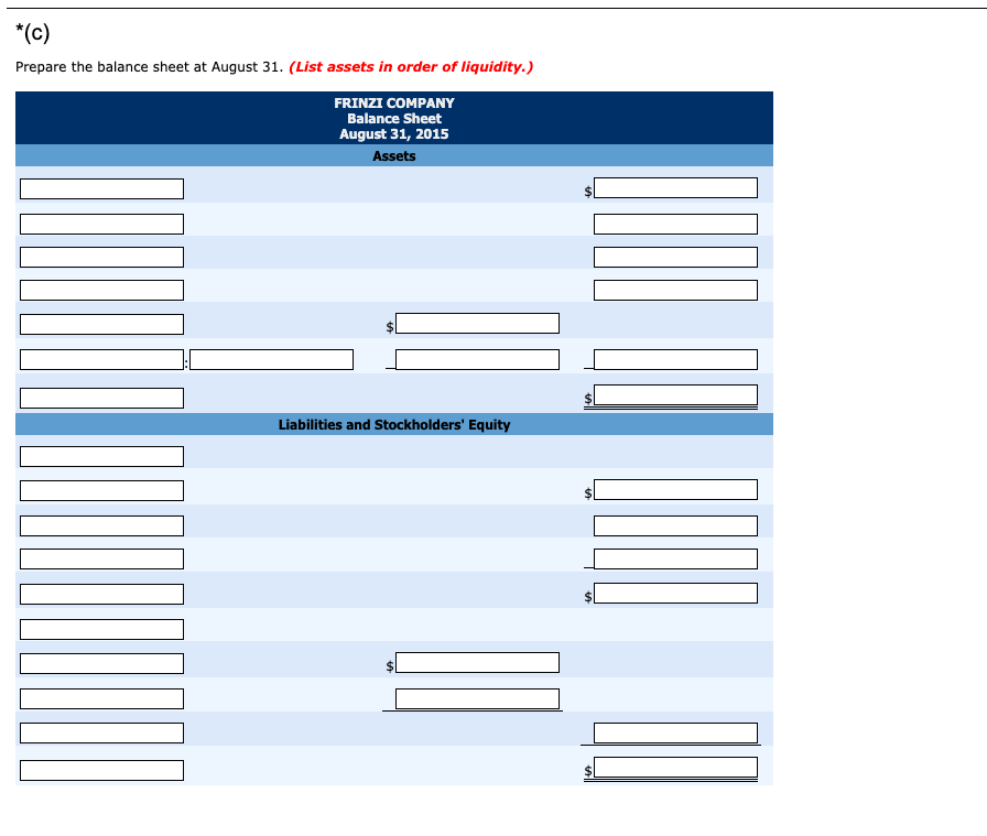 Company is given in below. Cr. FRINZI COMPANY Trial Balance August 31,