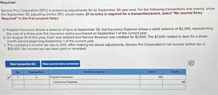 help hw # 1 Service Pro Corporation (SPC) is preparing adjustments for