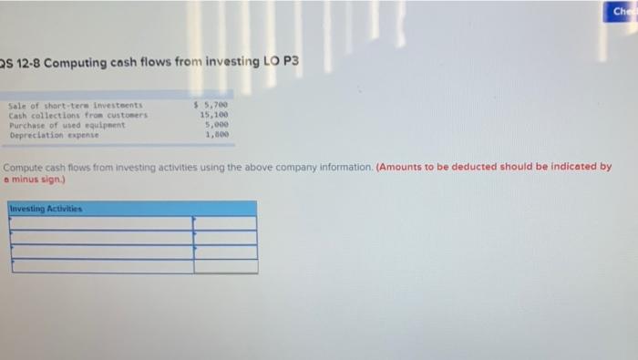 Che S 12-8 Computing cash flows from investing LO P3 Sale
