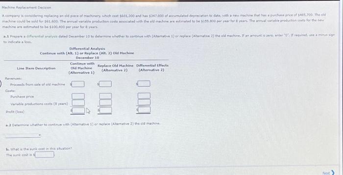  Machine Replacement Decision A company is considering replacing an old piece