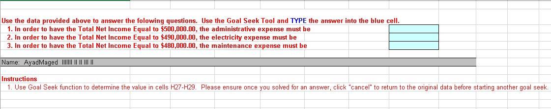 type in? E F G H Blue Valley Resort Profit Analysis Business