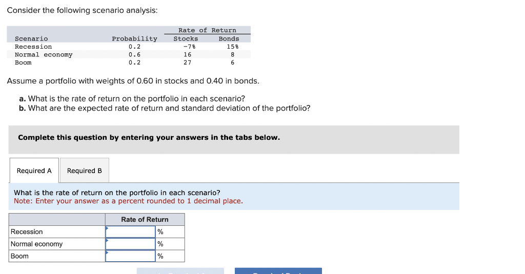 5 Consider the following scenario analysis: Assume a portfolio with weights of