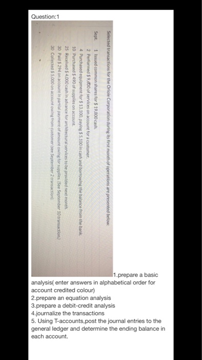  Question:1 1.prepare a basic analysis( enter answers in alphabetical order for