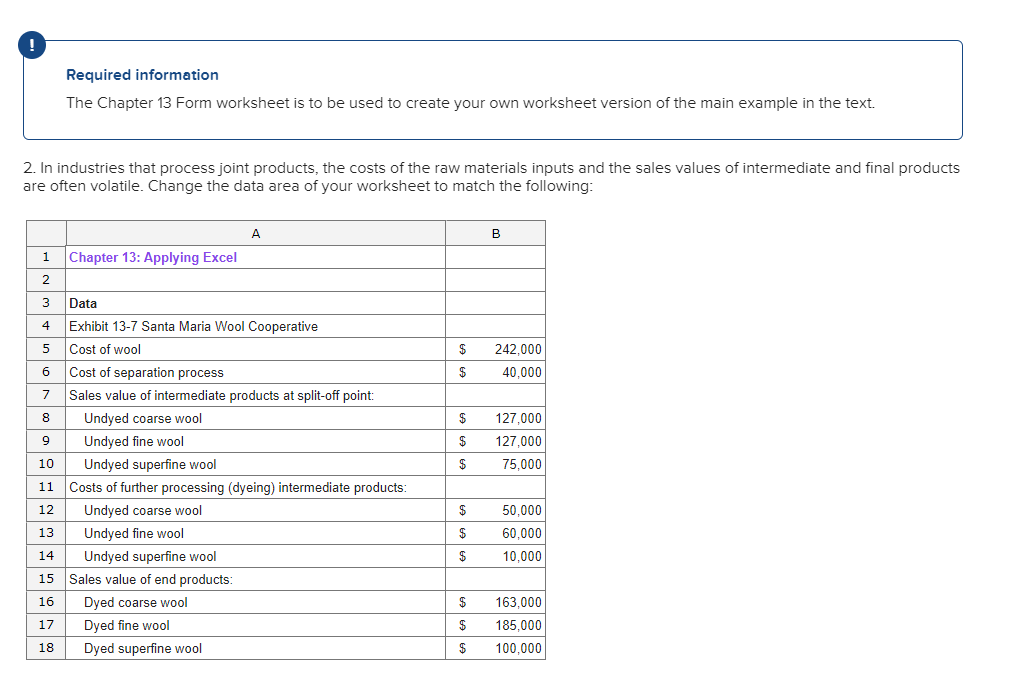  Required information The Chapter 13 Form worksheet is to be used