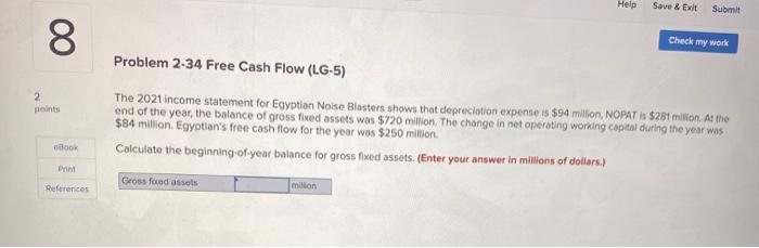  Help Save & Exit Submit 00 Check my work Problem 2-34