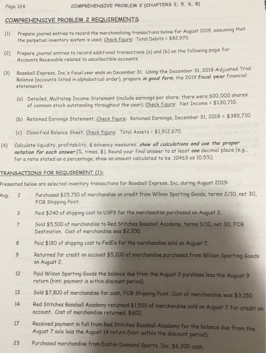 2, 5, 6, 8) INSTRUCTIONS: Complete all requirements for the comprehensive problem