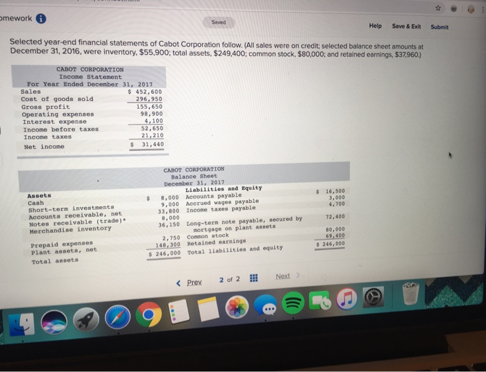 f mework 0 Help Save & Exit Submit Selected year-end financial