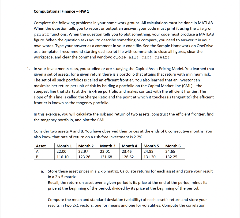 Computational Finance - HW 1 Complete the following problems in your