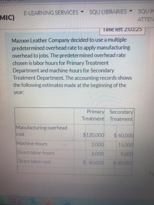  MIC) E-LEARNING SERVICES - SQU LIBRARIES SQUP ATTEN Time left 2:03:25