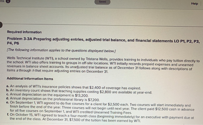  IS 1 Surved Help Required information Problem 3-3A Preparing adjusting entries,